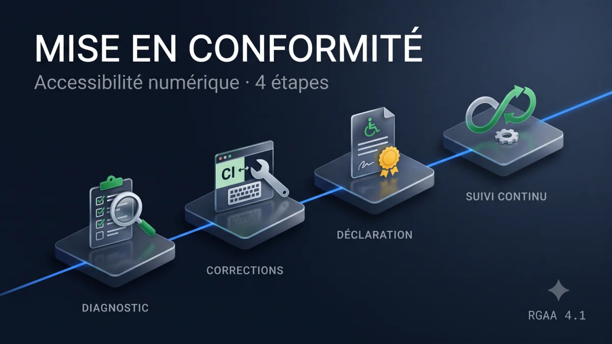 Plan de mise en conformité accessibilité numérique pour une PME : diagnostic RGAA, corrections prioritaires, déclaration d'accessibilité, intégration continue