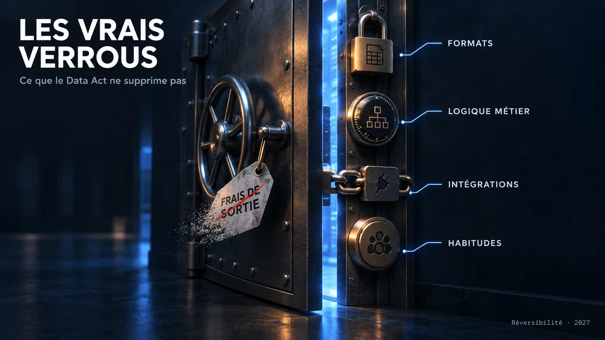 Les vrais verrous de la réversibilité d'un SaaS : formats d'export, logique métier, intégrations et habitudes des équipes, au-delà des frais de sortie supprimés par le Data Act