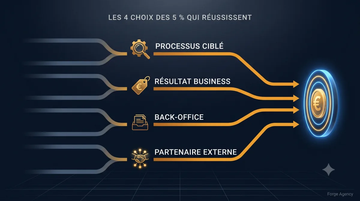 Ce que font les 5 % d'entreprises qui réussissent leur projet IA : processus ciblé, résultat business, back-office, partenaire externe